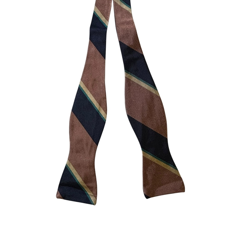 Robert Talbott Mens Silk Self-Tie Bow Tie Pink Navy Green Gold Striped USA - Picture 4 of 5